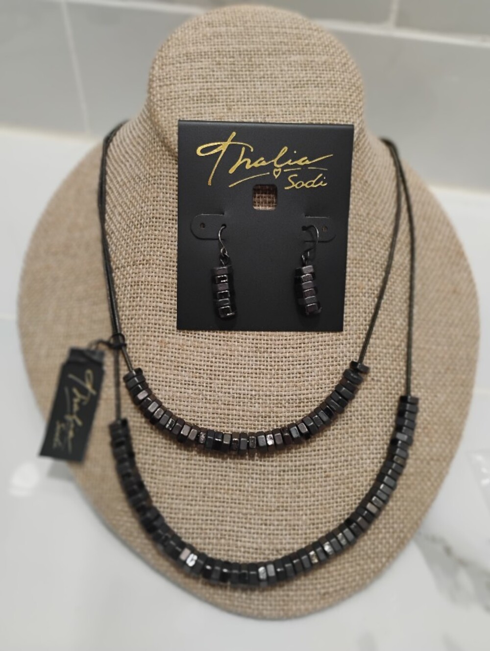 NWT Thalia Sodi Hematite Bead Necklace & Earring Set - Black Gray